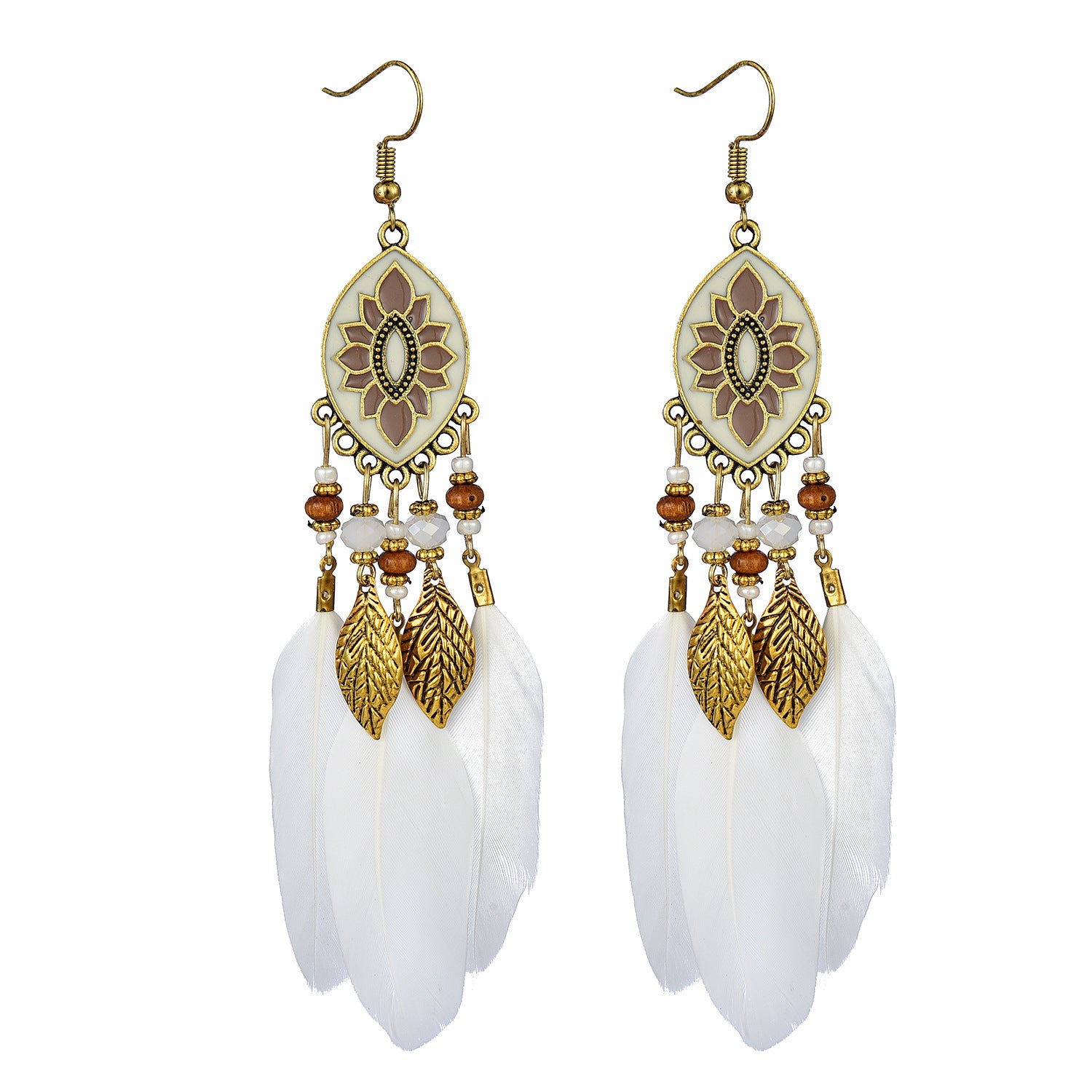 Wholesale White Feather Tassel Long Vintage Earrings